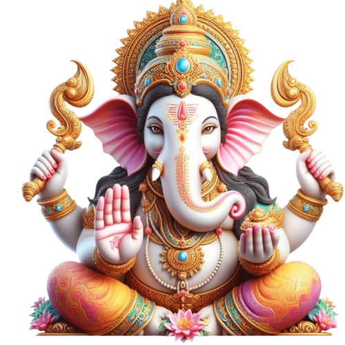 Lord Ganesha with flowers and a yellow background